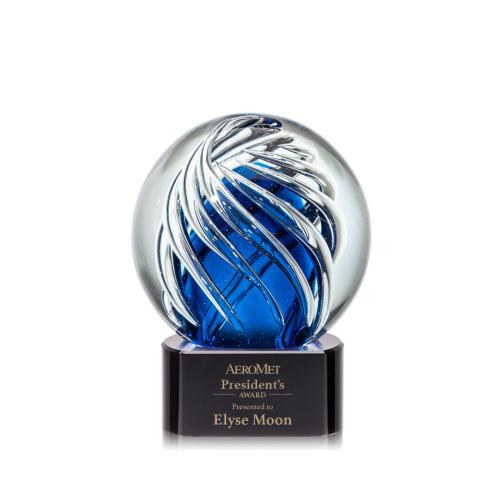 Corporate Awards - Glass Awards - Art Glass Awards - Genista Black on Paragon Base Spheres Glass Award
