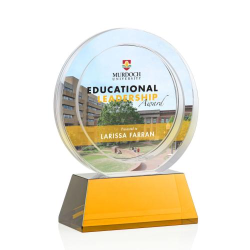 Corporate Awards - Templeton Full Color Amber on Base Circle Crystal Award