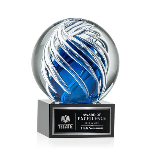 Corporate Awards - Glass Awards - Art Glass Awards - Genista Black on Hancock Base Spheres Glass Award