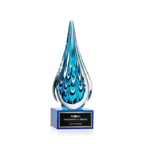 Corporate Awards - Glass Awards - Art Glass Awards - Worchester Blue on Hancock Base Glass Award