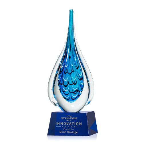 Corporate Awards - Glass Awards - Art Glass Awards - Worchester Blue on Robson Base Glass Award