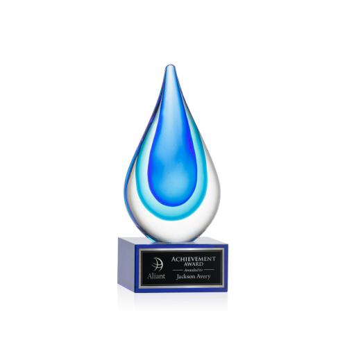 Corporate Awards - Glass Awards - Art Glass Awards - Marseille on Hancock Base - Blue