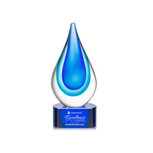 Corporate Awards - Glass Awards - Art Glass Awards - Marseille on Paragon Base - Blue
