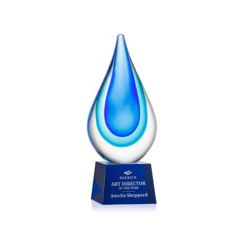Corporate Awards - Glass Awards - Art Glass Awards - Marseille on Robson Base - Blue