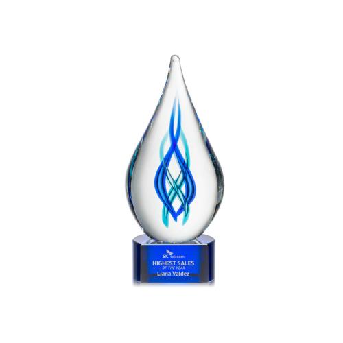 Corporate Awards - Glass Awards - Art Glass Awards - Warrington on Paragon Base - Blue