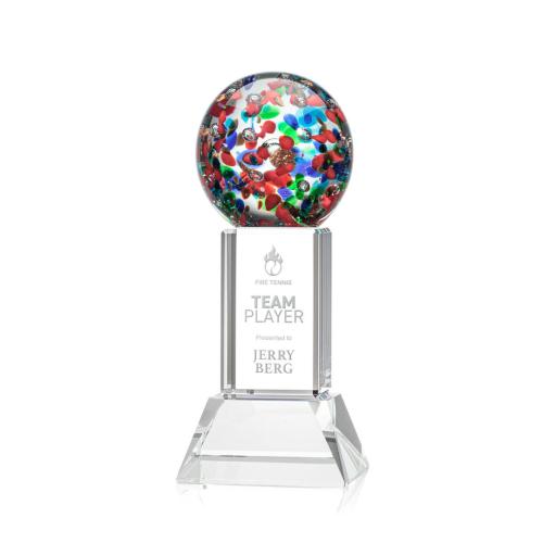 Corporate Awards - Glass Awards - Art Glass Awards - Fantasia Clear on Stowe Base Spheres Glass Award