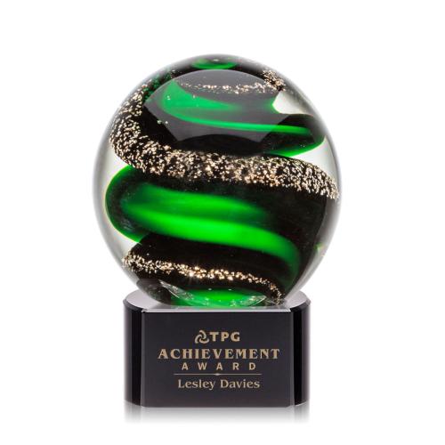 Corporate Awards - Glass Awards - Art Glass Awards - Zodiac Black on Paragon Base Spheres Glass Award
