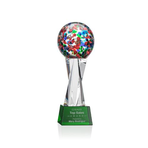 Corporate Awards - Glass Awards - Art Glass Awards - Fantasia Green on Grafton Base Spheres Glass Award