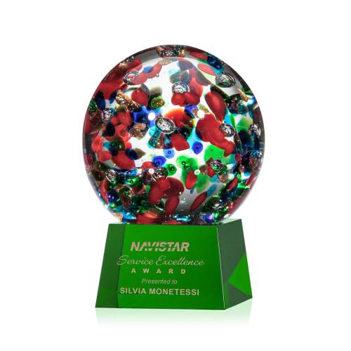 Corporate Awards - Glass Awards - Art Glass Awards - Fantasia Green on Robson Base Spheres Glass Award