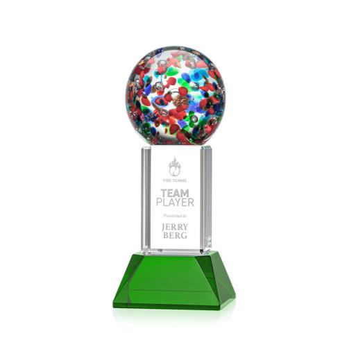 Corporate Awards - Glass Awards - Art Glass Awards - Fantasia Green on Stowe Base Spheres Glass Award