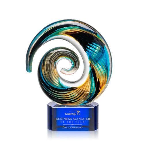 Corporate Awards - Glass Awards - Art Glass Awards - Nazare Blue on Paragon Circle Glass Award