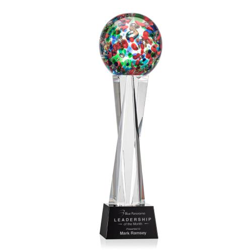 Corporate Awards - Glass Awards - Art Glass Awards - Fantasia Black on Grafton Base Spheres Glass Award