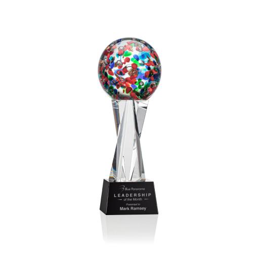 Corporate Awards - Glass Awards - Art Glass Awards - Fantasia Black on Grafton Base Spheres Glass Award