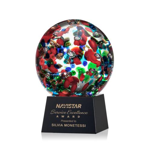 Corporate Awards - Glass Awards - Art Glass Awards - Fantasia Black on Robson Base Spheres Glass Award