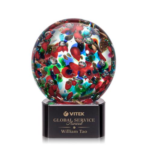 Corporate Awards - Glass Awards - Art Glass Awards - Fantasia Black on Paragon Base Spheres Glass Award