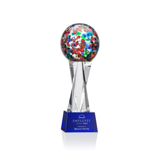 Corporate Awards - Glass Awards - Art Glass Awards - Fantasia Blue on Grafton Base Spheres Glass Award