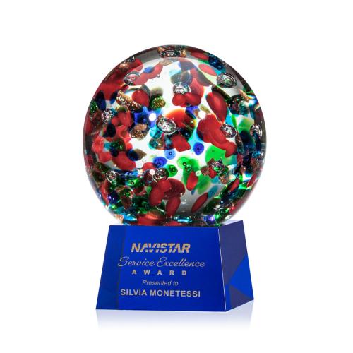 Corporate Awards - Glass Awards - Art Glass Awards - Fantasia Blue on Robson Base Spheres Glass Award
