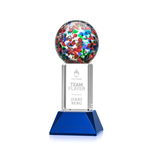Corporate Awards - Glass Awards - Art Glass Awards - Fantasia Blue on Stowe Base Spheres Glass Award