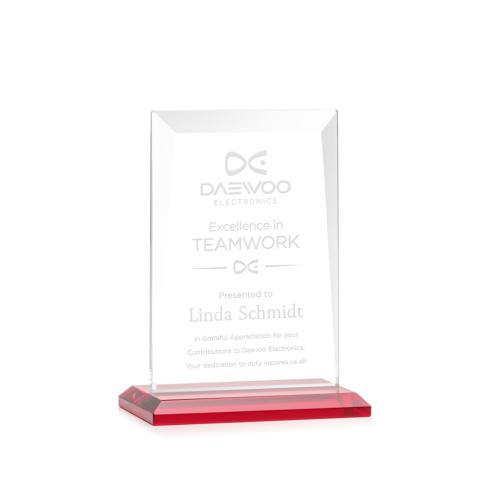 Corporate Awards - Crystal Awards - Colored Crystal - Red Crystal Awards - Sullivan Red Rectangle Crystal Award