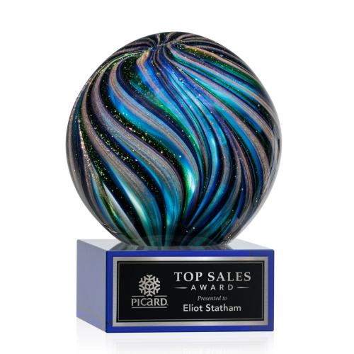 Corporate Awards - Glass Awards - Art Glass Awards - Malton Blue on Hancock Base Spheres Glass Award