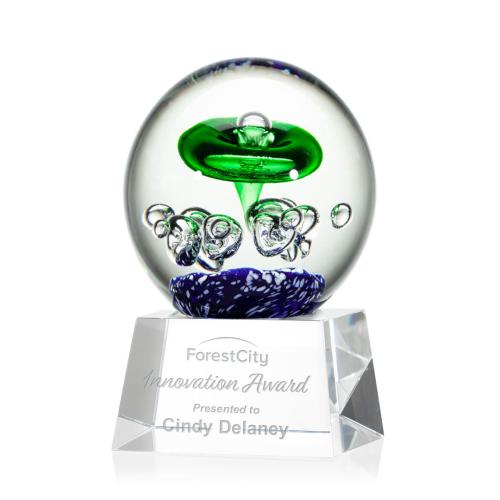 Corporate Awards - Glass Awards - Art Glass Awards - Aquarius Clear on Robson Base Spheres Glass Award