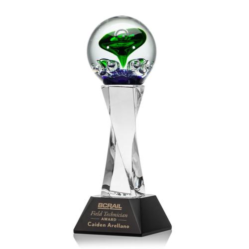 Corporate Awards - Glass Awards - Art Glass Awards - Aquarius Black on Langport Base Obelisk Glass Award