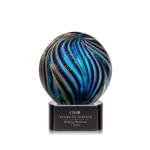 Corporate Awards - Glass Awards - Art Glass Awards - Malton Black on Paragon Base Spheres Glass Award