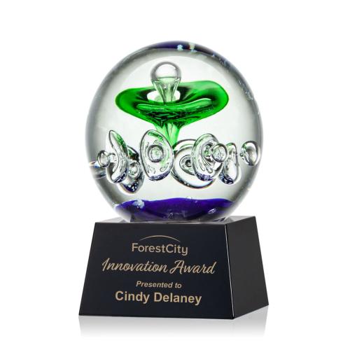 Corporate Awards - Glass Awards - Art Glass Awards - Aquarius Black on Robson Base Spheres Glass Award