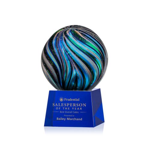 Corporate Awards - Glass Awards - Art Glass Awards - Malton Blue on Robson Base Spheres Glass Award