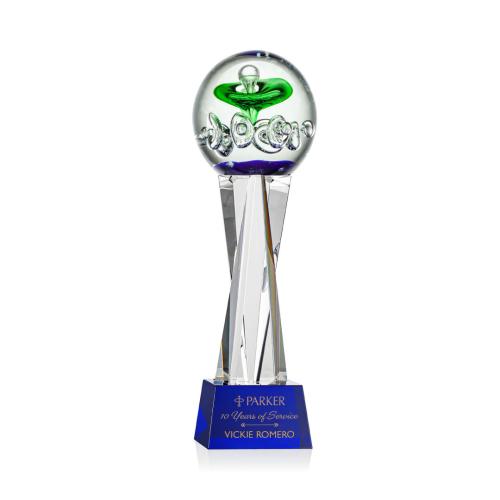 Corporate Awards - Glass Awards - Art Glass Awards - Aquarius Blue on Grafton Base Obelisk Glass Award