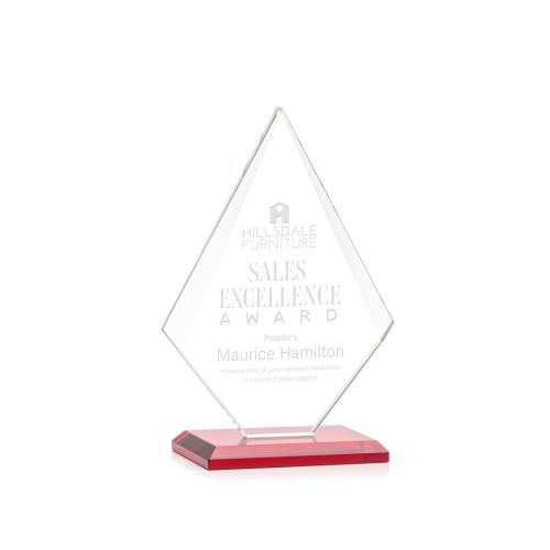 Corporate Awards - Crystal Awards - Colored Crystal - Red Crystal Awards - Rideau Red  Diamond Crystal Award