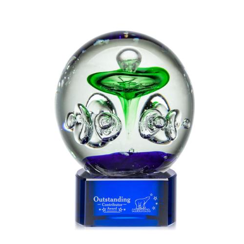 Corporate Awards - Glass Awards - Art Glass Awards - Aquarius Blue on Paragon Base Spheres Glass Award