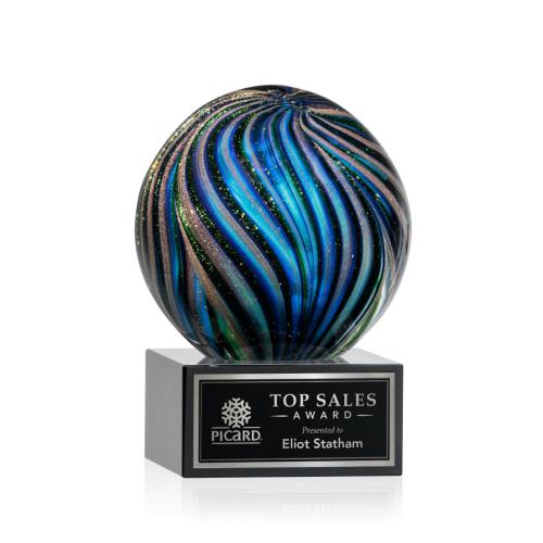 Corporate Awards - Glass Awards - Art Glass Awards - Malton Black on Hancock Base Spheres Glass Award