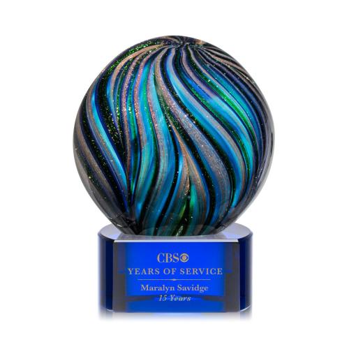 Corporate Awards - Glass Awards - Art Glass Awards - Malton Blue on Paragon Base Spheres Glass Award
