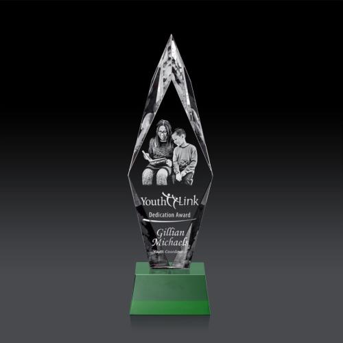 Corporate Awards - Manilow Green on Robson Base (3D) Diamond Crystal Award