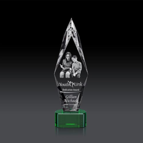 Corporate Awards - Manilow Green on Paragon Base (3D) Diamond Crystal Award