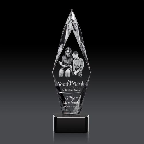 Corporate Awards - Manilow Black on Paragon Base (3D) Diamond Crystal Award