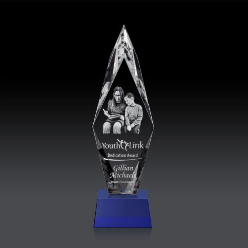 Corporate Awards - Manilow Blue on Robson Base (3D) Diamond Crystal Award