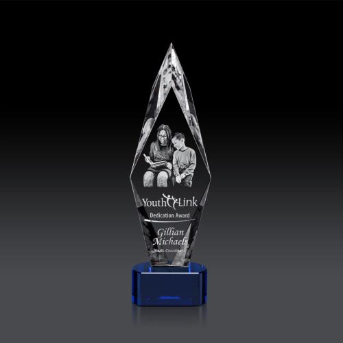 Corporate Awards - Manilow Blue on Paragon Base (3D) Diamond Crystal Award