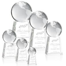 Employee Gifts - Globe Spheres on Tall Base Crystal Award