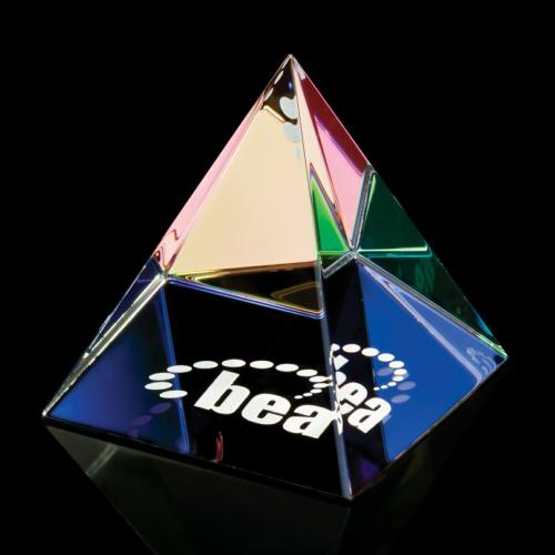 Corporate Awards - Crystal Awards - Crystal Paperweights - Colored Pyramid Paperweight