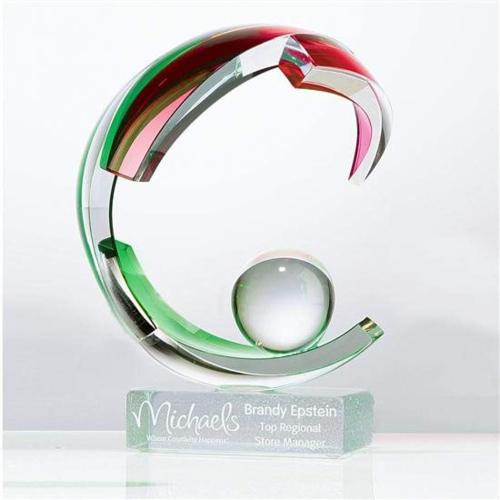 Corporate Awards - Glass Awards - Art Glass Awards - Tourmaline Sphere Arch & Crescent Glass Award