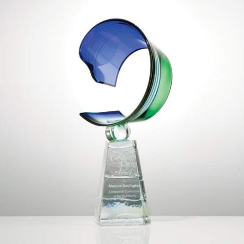 Corporate Awards - Glass Awards - Art Glass Awards - Azure Meridian Arch & Crescent Glass Award