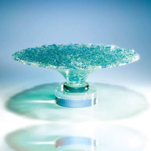 Corporate Awards - Glass Awards - Art Glass Awards - Kaleidoscope  Aquamarine Cups & Bowl Glass Award