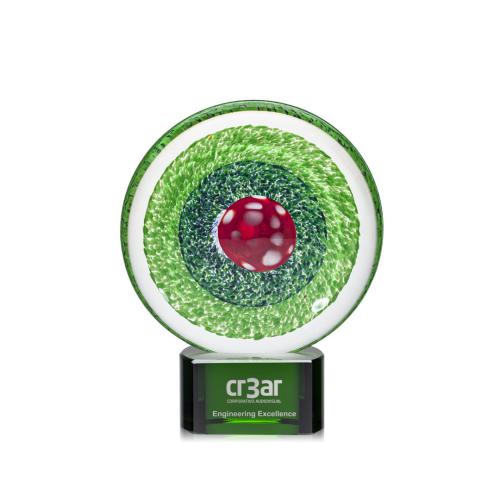 Corporate Awards - Glass Awards - Art Glass Awards - On Target Circle on Green Base Glass Award
