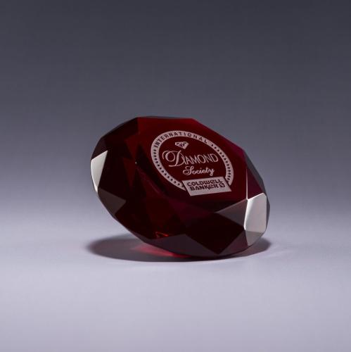 Corporate Awards - Crystal Awards - Crystal Diamond Awards - Diamond Paperweight - Red