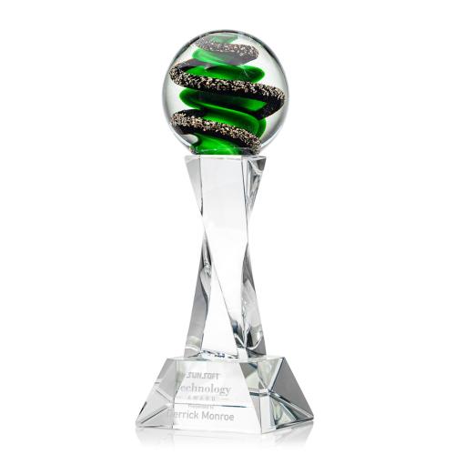 Corporate Awards - Glass Awards - Art Glass Awards - Zodiac Clear on Langport Base Spheres Glass Award