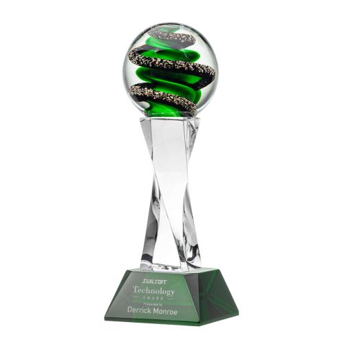 Corporate Awards - Glass Awards - Art Glass Awards - Zodiac Green on Langport Base Obelisk Glass Award
