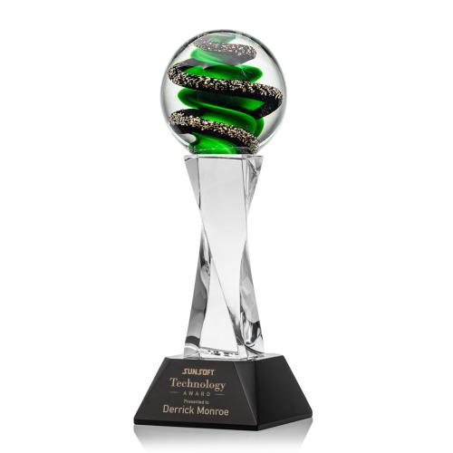 Corporate Awards - Glass Awards - Art Glass Awards - Zodiac Black on Langport Base Spheres Glass Award