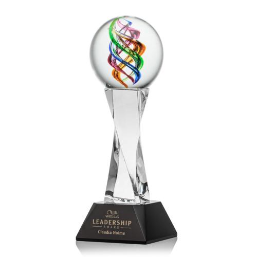 Corporate Awards - Glass Awards - Art Glass Awards - Galileo Black on Langport Base Obelisk Glass Award